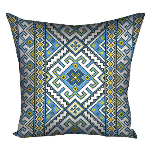 Подушка з принтом габардинова Український орнамент на блакитному тлі 50x50 (5P_15UKR017), фото 1