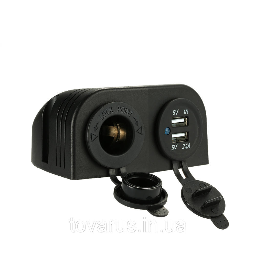 Автоблок 2. USB 2.1+1 прикурювач на рамці-будиночок, фото 1