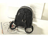 Рюкзак міський жіночий шкіряний з ланцюжком на кишені (чорний), фото 4