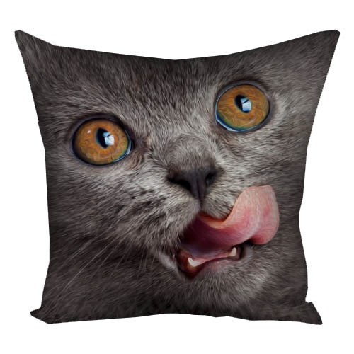 Подушка з принтом габардинова Темний кіт, що облизується, 50x50 (5P_ANI022), фото 1
