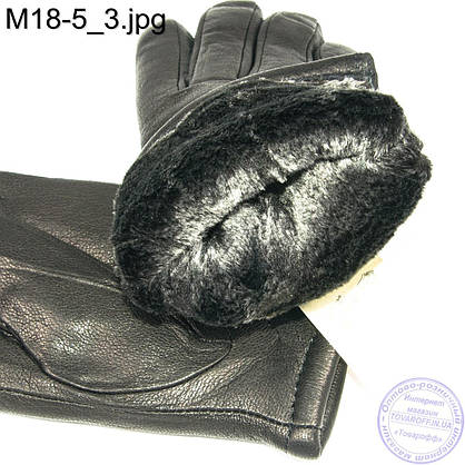 Чоловічі шкіряні зимові рукавички з оленячої шкіри - M18-5, фото 3