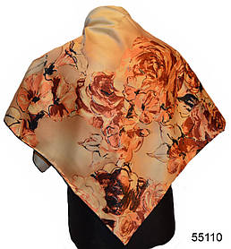 Хустка жіночий атласний легкий шовковий з принтом і візерунком колір коричневий 90*90