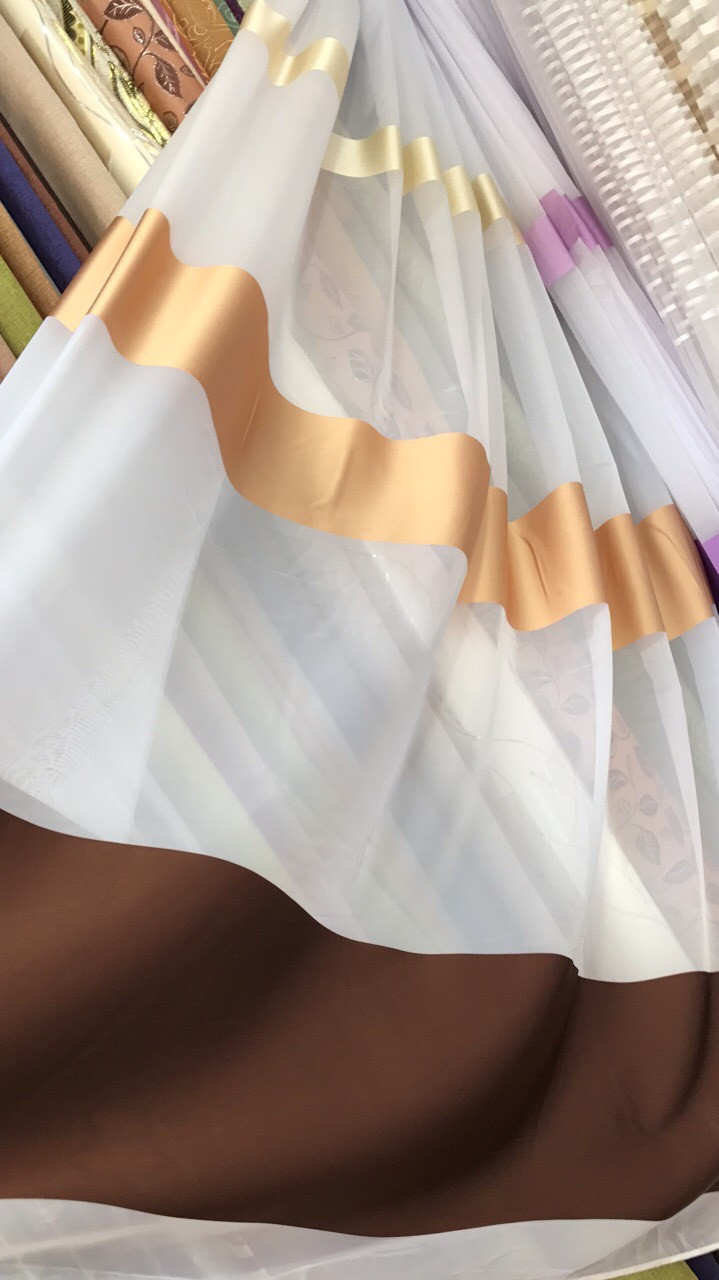 Тюль нейлон із коричневою смугою