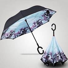 Парасолька (антизонт) UpBrella вітрозахисна зворотного складання (розумна парасолька) кольорова з малюнком