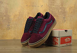 Зимові чоловічі кеди VANS Old Skool bordo "Бордові низькі" р. 8.5(41)