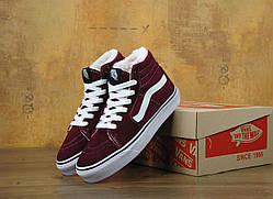 Зимові жіночі кеди VANS Sk-8 Hi Bordo "Бордові" р. 5-7(36-39)