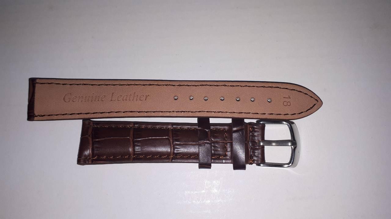 Ремінець Genuine Leather коричневий шкіряний 18 мм