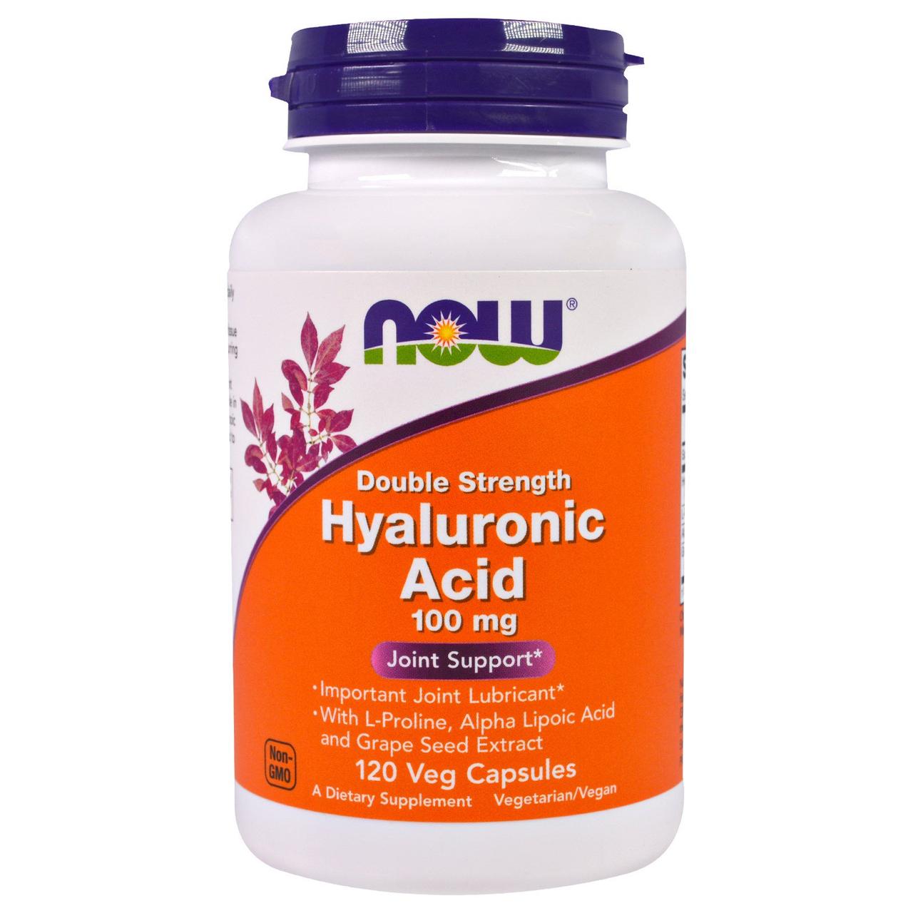 Now Foods гіалуронова кислота 100 мг з MSM, 120 рослинних капсул. Зроблено в США.
