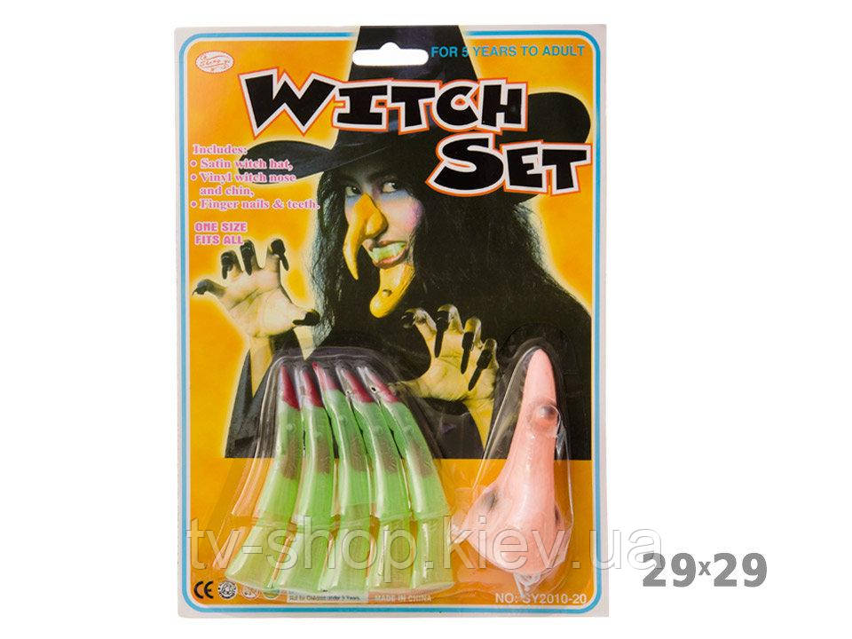 Аксесуари "Halloween" Кігті та ніс відьми, фото 1