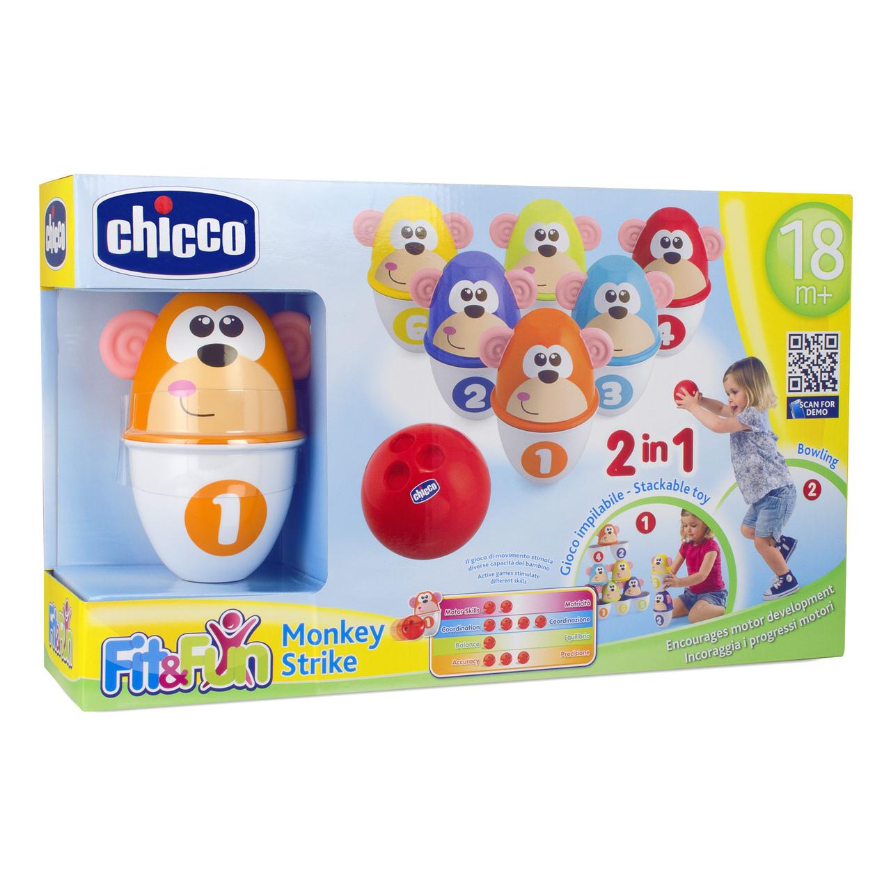 Боулінг дитячий Страйк мавп Кольорові кеглі Chicco 05228, фото 1