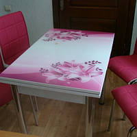 Раскладной стол обеденный кухонный комплект стол и стулья 3D рисунок 3д "Сиреневые лилии" стекло 60*90 Лотос-М