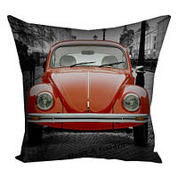 Подушка з принтом габардинова Червоний Фольксваген жук 50x50 (5P_VOL032)