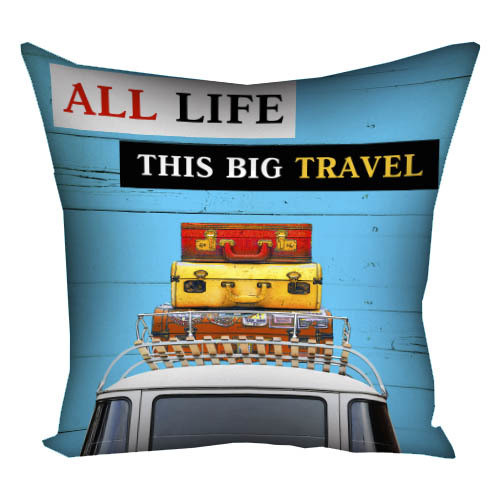 Подушка габардинова з принтом All life this big travel 40x40 (4P_VOL045)