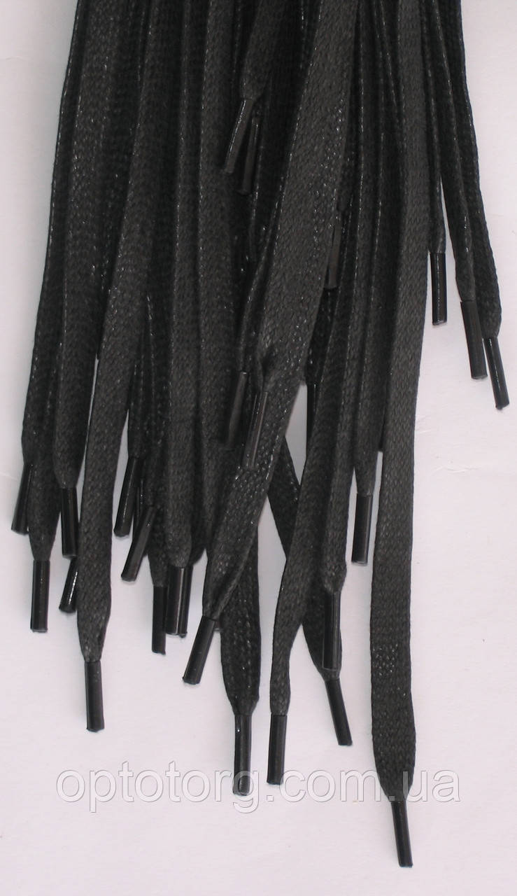Шнурки чорні плоскі просочені 100см