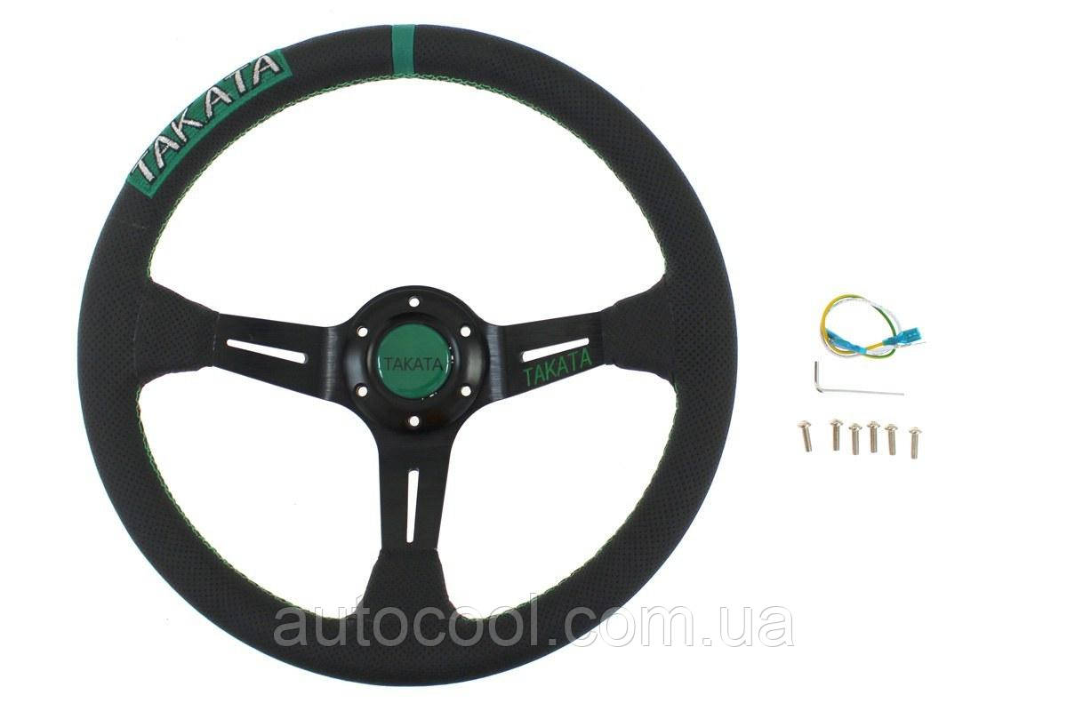 Кермо спортивне з виносом TAKATA d350, перфорація, фото 1