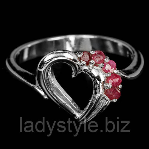 Срібний персень "Сердечко" із рубіном, розмір 17.5, фото 1