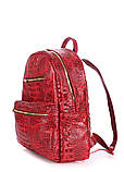 Рюкзак жіночий шкіряний POOLPARTY Mini червоний з тисненням під крокодила, фото 2