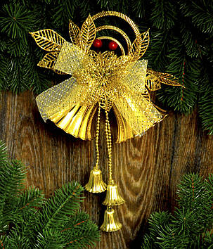 Дзвін новорічний великий золотий 0282, фото 2