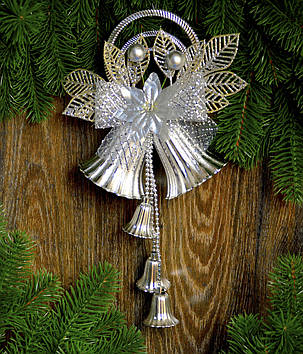 Дзвін новорічний великий срібний 0284, фото 2