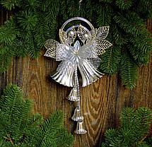 Дзвін новорічний великий срібний 0284, фото 4