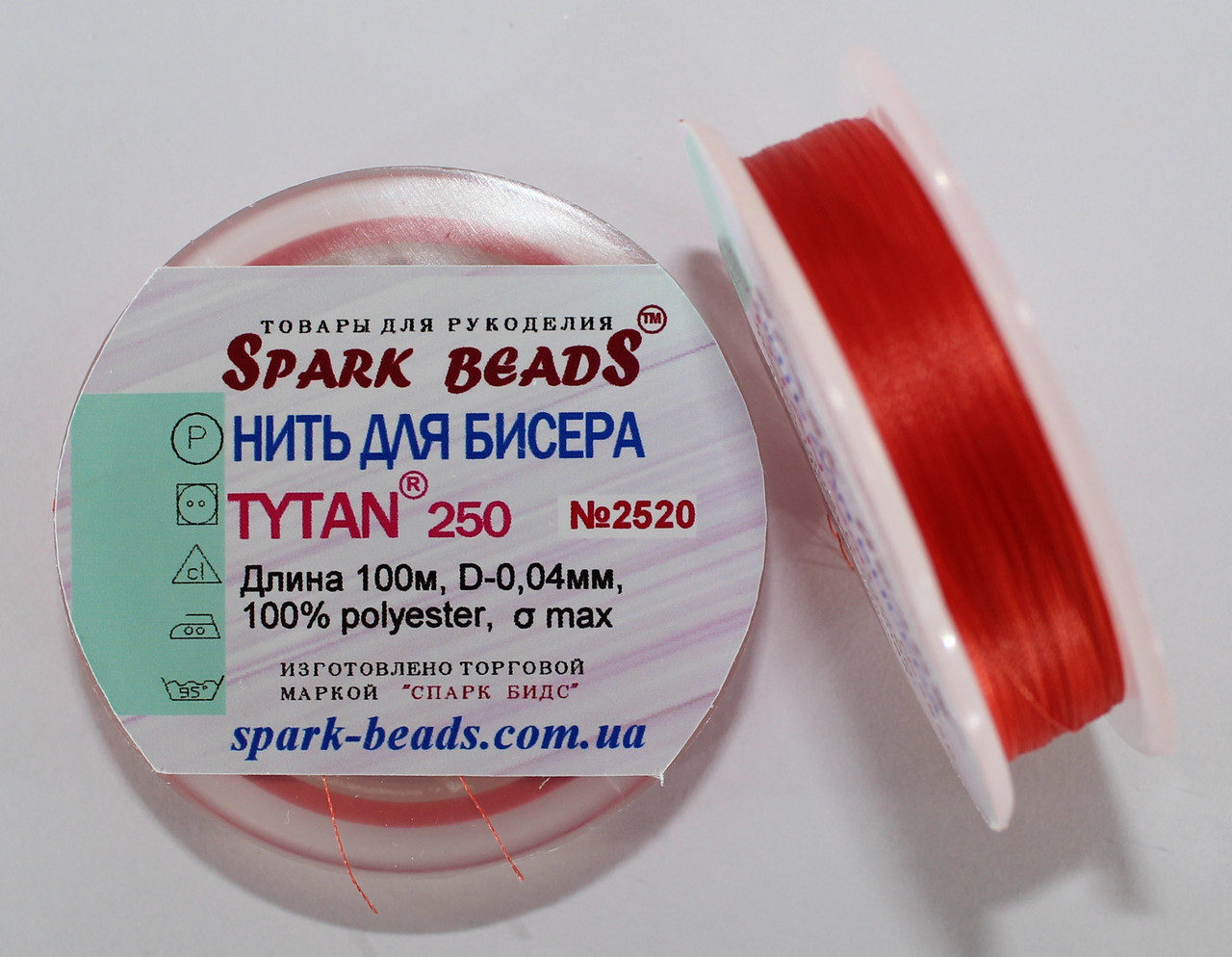 Нитка для бісеру TYTAN 250 No2520. Яскраво-червоний 100 м, фото 1