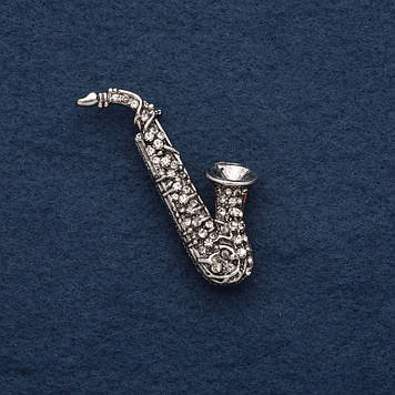 Брошка "Саксофон" 5х2см, сірий метал