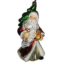 Елочная игрушка Санта c новогодней елкой KOMOZJA Santa Carring Tree, стекло, ручная работа
