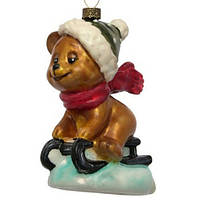 Ялинкова іграшка Ведмедик на санчатах KOMOZJA Bear on a sledges, скло, ручна робота