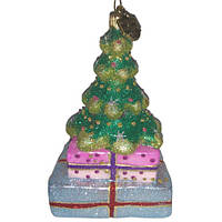 Ялинкова іграшка Ялинка з подарунками KOMOZJA Tree with parcels, скло, ручна робота