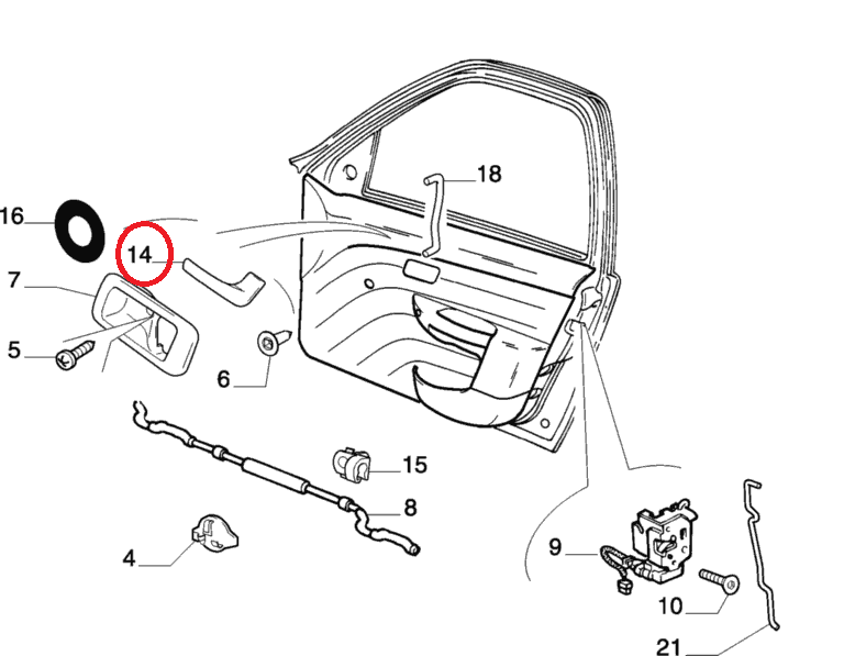Ручка дверей передньої лівої внутрішня Siena 2005-2011, Арт. 735370538, 735370538, FIAT, фото 1