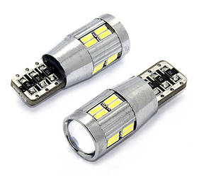 Світлодіодна Автолампа T10 (W5W) White PL-T10-18-4014SMD canbus with lens Sumsung 带 解码 带 透镜