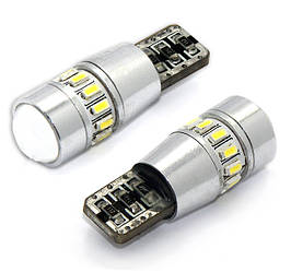 Светодиодная красная автолампа T10 (W5W) RED  PL-T10-18-3014SMD canbus with lens 带解码带透镜
