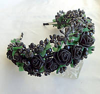 Обруч для волос с цветами ручной работы "Черная роза"
