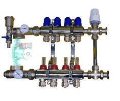 Колектор для теплої підлоги в складі з триходовим клапаном на 4 контури