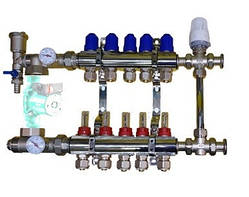 Колектор для теплої підлоги в складі з триходовим клапаном на 5 контурів