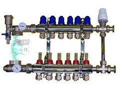 Колектор для теплої підлоги в складі з триходовим клапаном на 6 контурів