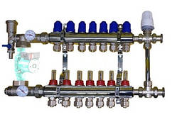 Колектор для теплої підлоги в складі з триходовим клапаном на 7 контурів