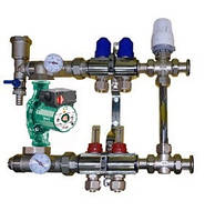 Колектор для теплої підлоги в складі з триходовим клапаном на 2 контури