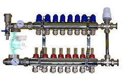 Колектор для теплої підлоги в складі з триходовим клапаном на 8 контурів