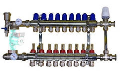 Колектор для теплої підлоги в складі з триходовим клапаном на 9 контурів