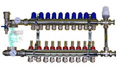 Колектор для теплої підлоги в складі з триходовим клапаном на 11 контурів
