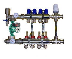 Колектор для теплої підлоги в складі з триходовим клапаном на 4 контури