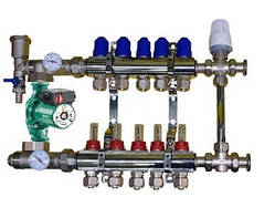Колектор для теплої підлоги в складі з триходовим клапаном на 5 контурів
