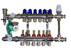 Колектор для теплої підлоги в складі з триходовим клапаном на 6 контурів