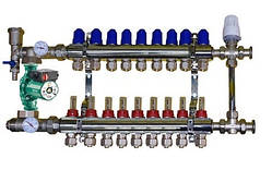 Колектор для теплої підлоги в складі з триходовим клапаном на 9 контурів