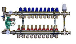 Колектор для теплої підлоги в складі з триходовим клапаном на 10 контурів