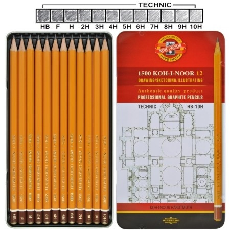 Набір графітних олівців Koh-i-Noor Technic 12 шт НВ-10Н серії 1500