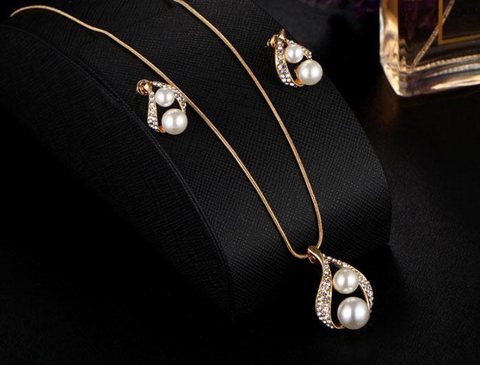 Комплект сережки з підвіскою Primolux "Pearls" - Gold