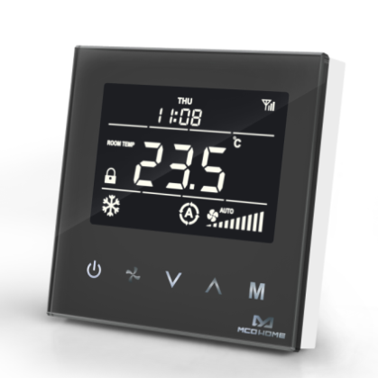 Термостат для фанкойла Z-Wave настінний (4 труби) MCO Home, чорний — MCOEMH8-FC4B