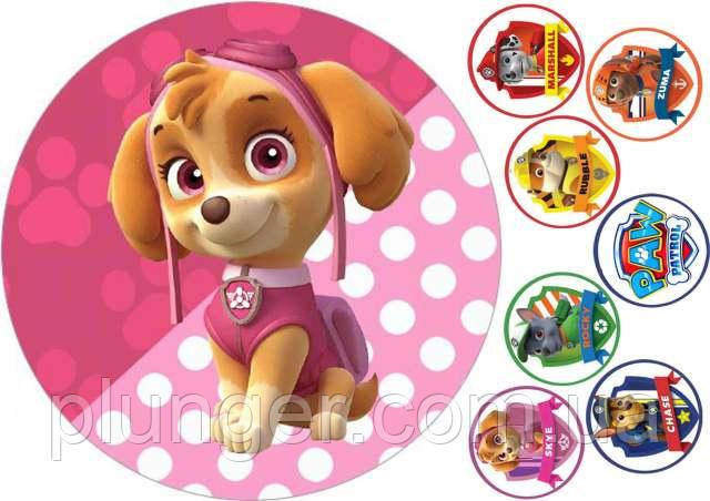 Вафельна картинка для торта Щенячий патруль, кругла, (лист А4), фото 1